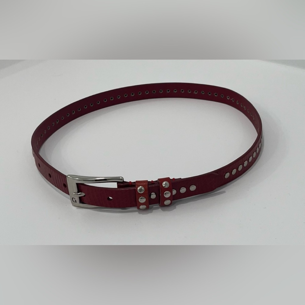 Guess Red Genuine Leather Belt with Silver Buckle, Size S